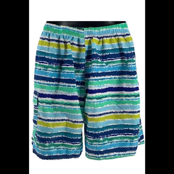 Comfort Fit Men's Three Pocket Knee Length Swim Trunks Seaside Stripe - Regular - Picture 2 of 3